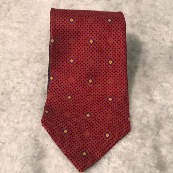 Tommy Hilfiger Red Necktie Mens Tie Navy Blue and Gold Dot Pattern - Picture 1 of 8